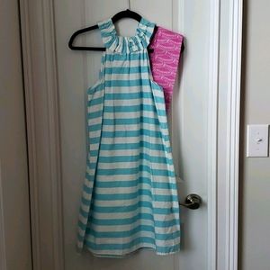 Blue and white stripe dress with optional belt